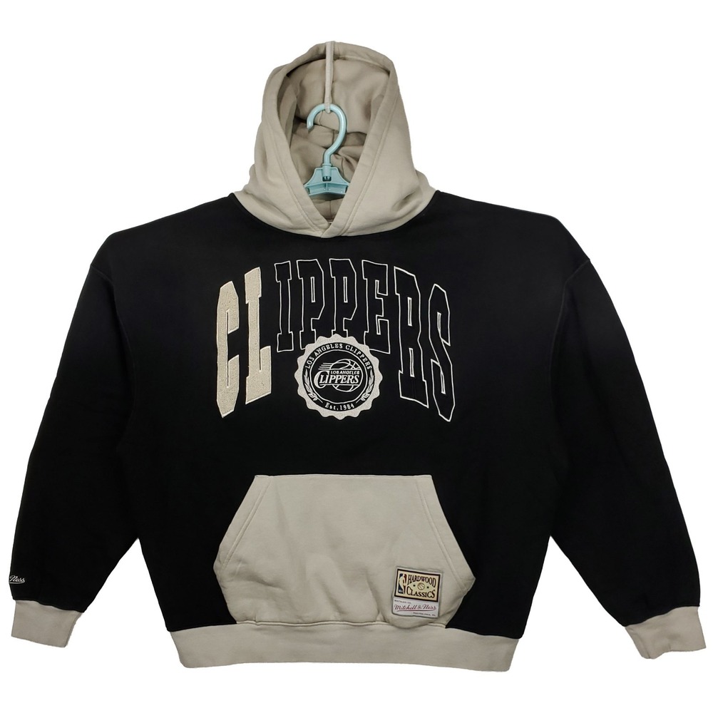 LA Clippers Mitchell & Ness Large Hoodie Chenille Embroidery Black Cream New
